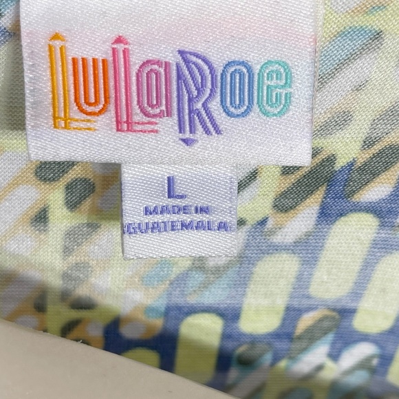 LuLaRoe Irma Womens White Blue Yellow Abstract Hi Lo Casual Shirt Top Large L - Picture 10 of 12